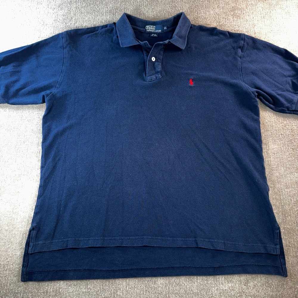 Polo Ralph Lauren Mens XL Navy Blue Short Sleeve Pique Polo Shirt Red Pony Logo